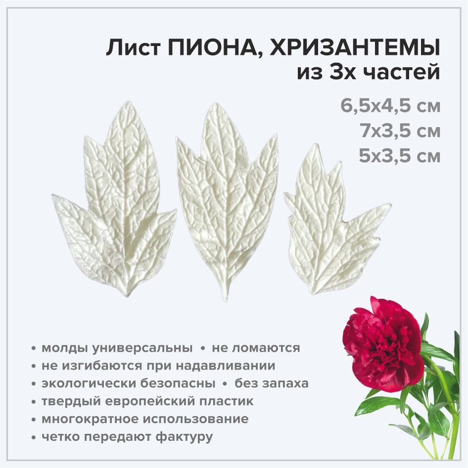 Лист пиона, хризантемы из 3х частей, арт.0721
